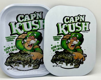 Cap'n Kush Rolling Tray Set with Magnetic Lid (7x5 Inch)