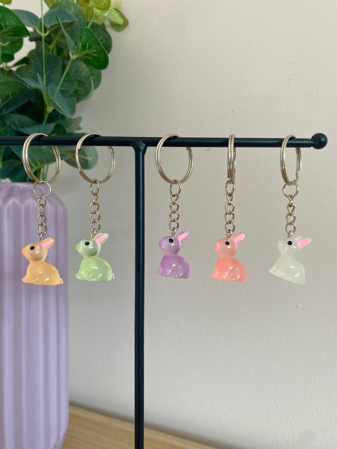 Personalised Glow in the Dark Rabbit Keyring Plastic, Keychain, Bag ...