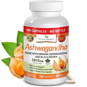 Organic Ashwagandha with Black Pepper - 180 Capsules immagine 1