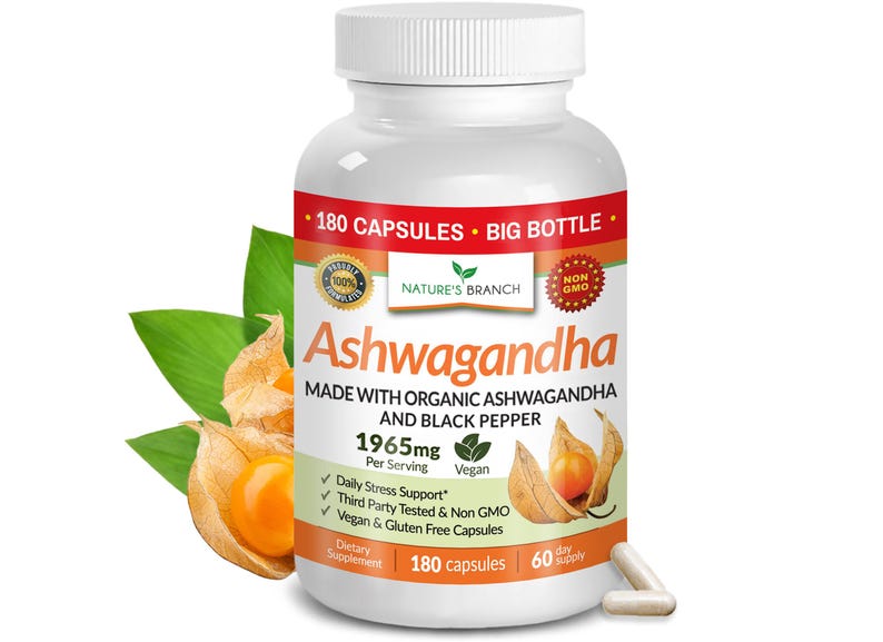 Organic Ashwagandha with Black Pepper - 180 Capsules immagine 1