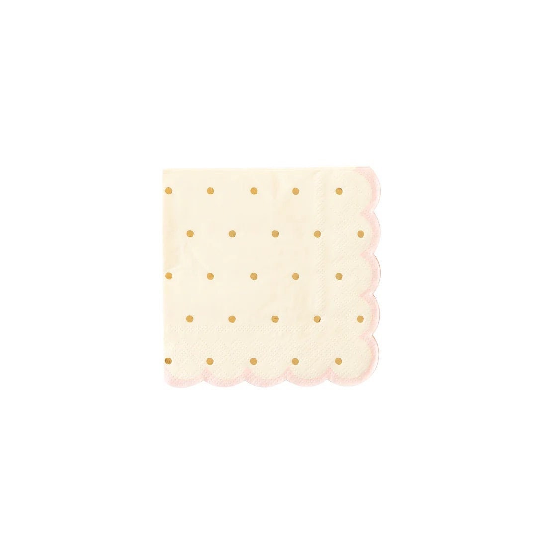 Princess Dot Scalloped Paper Napkin 18 ct Pink Cream with Gold Polka Dot Cocktail Napkins Tea Party Bridal Shower Princess