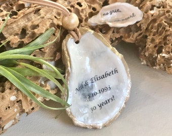 Custom Name Ornaments - oyster shell ornament - personalized hostess, birthday, bridesmaid gifts, anniversary