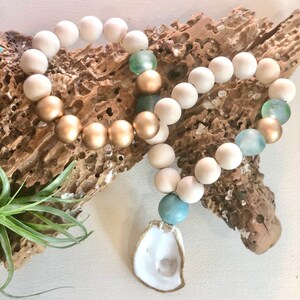 Coastal blessing / mantra beads - oyster shell coastal home decor
