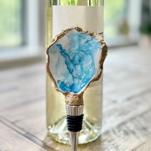 Hand Painted Oyster Shell Bottle Stopper / Unique Hostess Gift / Coastal Gift / Wine Lover, BFF, Birthday Gift