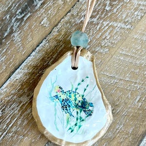 Sea turtle oyster shell ornament - Coastal Christmas