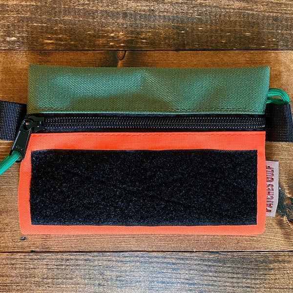 EDC  Pouch Zipper Cordura Nylon Velcro. Green / Hunter Orange