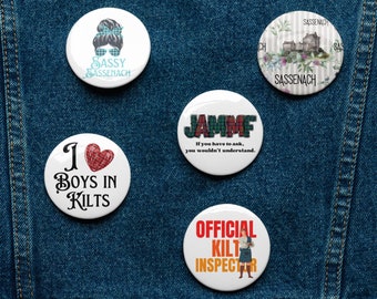 Outlander Set of 5 pin buttons, Outlander Buttons, Outlander Merch, Sassenach Button
