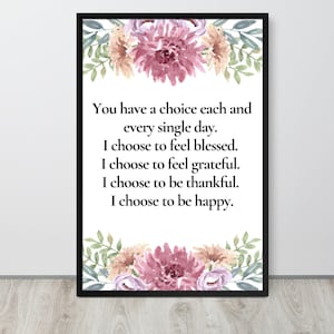 Motivational Poster, Uplifting Decor, Inspirational Quote, Gratitude and Happiness Poster FRAMED