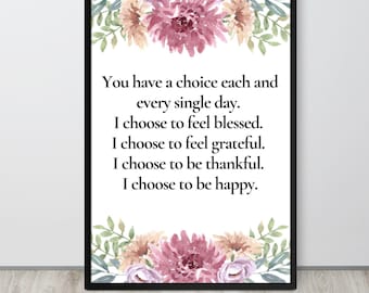 Motivational Poster, Uplifting Decor, Inspirational Quote, Gratitude and Happiness Poster FRAMED