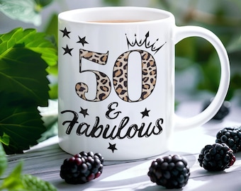 50 & Fabulous White Glossy Mug, 50th Birthday Gift, Fiftieth Birthday Coffee Cup, Gift for 50th Birthday