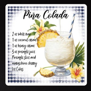 Piña colada Recipe Magnet, Cocktail Lover Gift, Bar Decor, Fun Bar Gift, Pina Colada Magnet, Mixology Lovers Gift, Bartender Gift