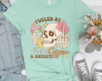 Coffee and Anxiety Shirt, Coffee Addict Tee, Iced Coffee Lover Shirt, Sarcastic Gift, Trendy Coffee Gift, Funny Anxiety Shirt