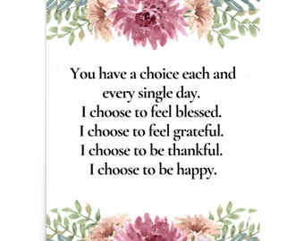Motivational Poster, Uplifting Decor, Inspirational Quote, Gratitude and Happiness Poster UNFRAMED