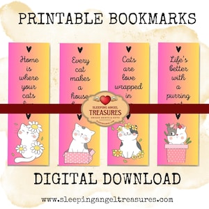 Printable Cute Cats Quotes Bookmarks, Quirky Bookish Gift, Reader&#39;s Gift, Book Lovers, Fun Bookmarks DIGITAL DOWNLOAD