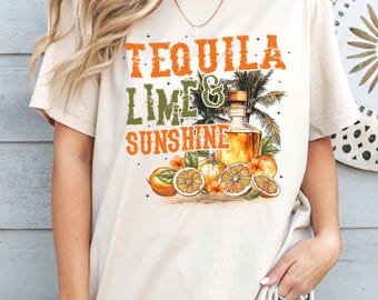 Camiseta de tequila, lima y sol, para fiestas de verano, vacaciones, playa, cócteles y despedidas de soltera.
