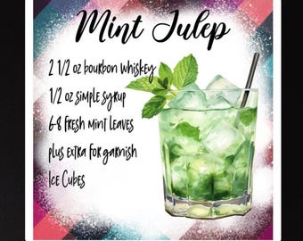 Mint Julep Recipe Magnet, Cocktail Lover Gift, Bar Decor, Fun Bar Gift, Mint Julep Magnet, Cocktail Enthusiast Gift, Fun Gift