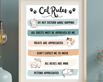 Cat Rules Poster Cat Lover Gift Cute Kitty Poster Gift for Cat Mom UNFRAMED