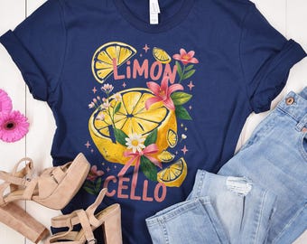 Limoncello T-Shirt mit Zitronen und Blumen, Positano Style Tee, Italienisches Urlaubsshirt, Geschenk für Limoncello-Liebhaber