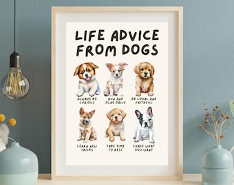 Life Advice from Dogs Poster, Dog Wisdom Wall Art, Dog Lovers Gift, Canine Wisdom Home Decor UNFRAMED
