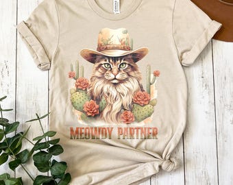 カウボーイ キャット シャツ、おもしろキャット シャツ、カントリー ウエスタン トップ、キティ T シャツ、おもしろキャット T シャツ、猫好き T シャツ、ニャーディ パートナー シャツ