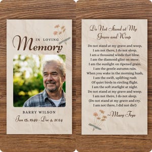 Celebración de la vida, tarjeta funeraria personalizada, en memoria amorosa, tarjeta funeraria personalizada, tarjeta de poema conmemorativo, tarjeta conmemorativa personalizada con foto