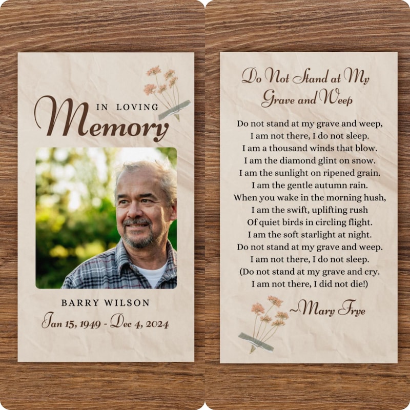 Memorial Cards for Celebration of Life Etsy