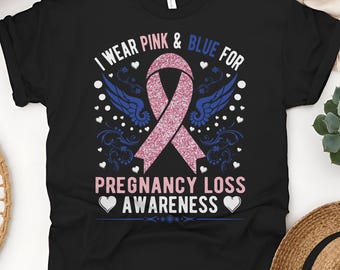 Camiseta de conscientização sobre perda de gravidez, presente de mãe anjo, fita rosa e azul, presente de natimorto, presente de aborto espontâneo, camiseta de perda de bebê