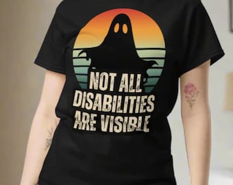 Camiseta Nem todas as deficiências são visíveis, camiseta de conscientização sobre deficiência invisível de Halloween, presente de apoio a doenças raras, conscientização sobre deficiência