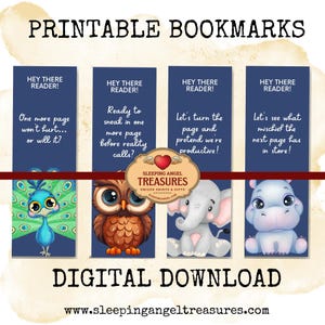 Printable Cute Animal Quotes Bookmarks, Quirky Bookish Gift, Reader&#39;s Gift, Book Lovers, Fun Bookmarks DIGITAL DOWNLOAD