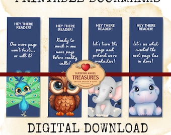 Printable Cute Animal Quotes Bookmarks, Quirky Bookish Gift, Reader's Gift, Book Lovers, Fun Bookmarks DIGITAL DOWNLOAD