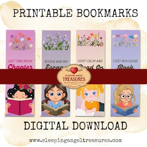 Printable Cute Girl Reading Quotes Bookmarks, Quirky Bookish Gift, Reader&#39;s Gift, Book Lovers, Fun Bookmarks DIGITAL DOWNLOAD