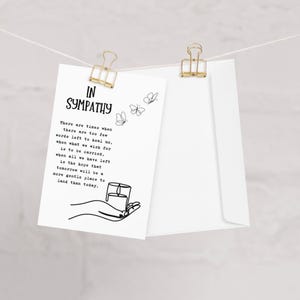 Carte de condoléances, carte de deuil, poème de deuil, désolé pour votre perte, carte de funérailles, en souvenir, deuil et perte, carte de condoléances
