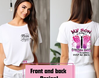 T-shirt maman d'un ange, cadeau de deuil en souvenir de la perte d'un nourrisson, t-shirt ange gardien, fils surveille mon dos, chemise mère endeuillée