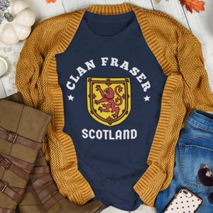 Clan Fraser Scotland T-Shirt,  Outlander Inspired Tee, Jamie Fraser Shirt, Sassenach Gift, Lion Coat of Arms, Scottish Family Crest Gift