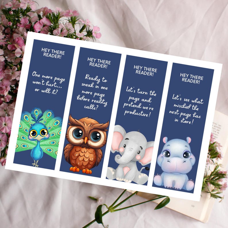 Printable Cute Animal Quotes Bookmarks, Quirky Bookish Gift, Reader's ...