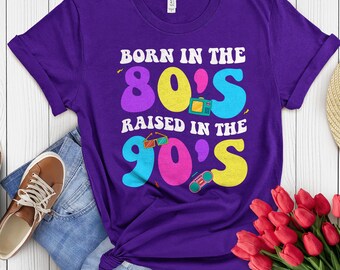 Camiseta Nascido nos anos 80, criado nos anos 90 – Camiseta retrô nostálgica para a geração Y, presente de aniversário vintage dos anos 80, presente de aniversário dos anos 80