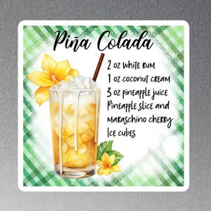 Piña colada Recipe Magnet, Cocktail Lover Gift, Bar Decor, Fun Bar Gift, Pina Colada Magnet, Mixology Lovers Gift, Bartender Gift