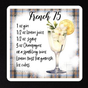 French 75 Recipe Magnet, Cocktail Lover Gift, French 75 Recipe Magnet, Bar Decor, Fun Bar Gift