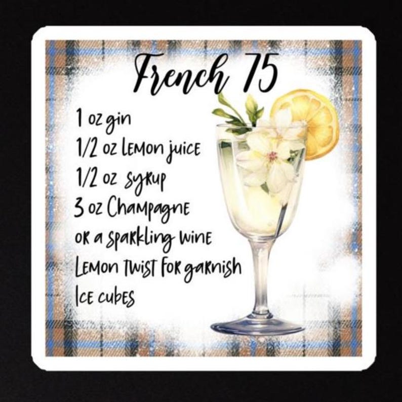 French 75 Recipe Magnet, Cocktail Lover Gift, French 75 Recipe Magnet, Bar Decor, Fun Bar Gift