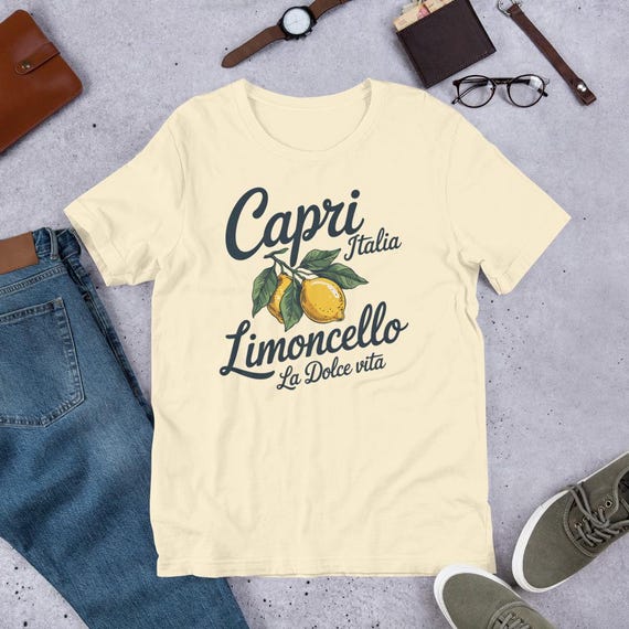 T-shirt Bella La Vita - Impression Côte Amalfitaine, Citrons, Cocktail - Homme/Femme, Coton, Coupe Classique - 9