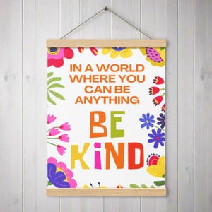 Cartaz Kindness Matters com cabides, arte de parede Be Kind, decoração inspiradora, cartaz de sala de aula, cartaz de saúde mental