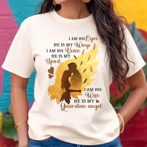 Guardian Angel Husband Memorial T-Shirt – I Am His Eyes, He Is My Wings – Husband Tribute Gift, Loss of Husband Shirt, Grieving Wife Tee