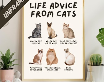 Life Advice from Cats Poster, Cat Wisdom Wall Art, Cat Lovers Gift, Feline Wisdom Home Decor UNFRAMED