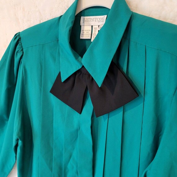 Vintage Justine Todd Tuxedo Blouse Green Size 12 - image 5