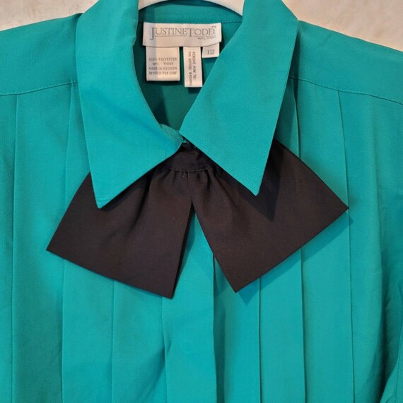 Vintage Justine Todd Tuxedo Blouse Green Size 12 - image 4