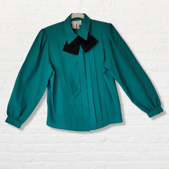 Vintage Justine Todd Tuxedo Blouse Green Size 12 - image 1