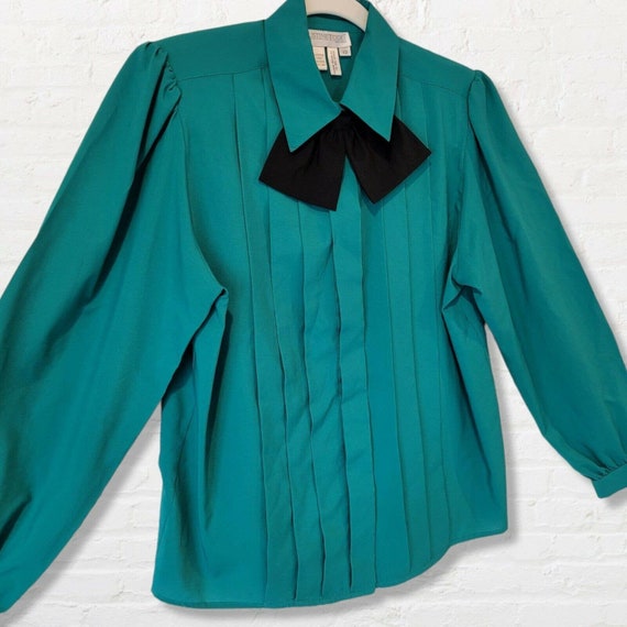 Vintage Justine Todd Tuxedo Blouse Green Size 12 - image 3
