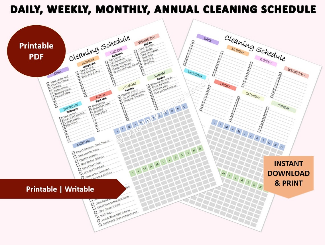 Digital Cleaning Schedule Printable Cleaning Planner House - Etsy