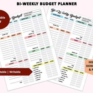 Bi-weekly Budget Planner Printable Finance Budget Template Paycheck ...