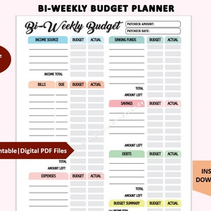 Bi-weekly Budget Planner Printable Finance Budget Template Paycheck ...